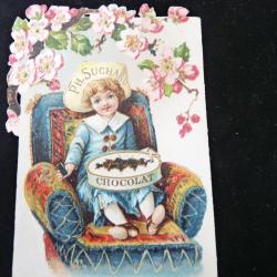 Chromo découpé chocolat SUCHARD  enfant assis