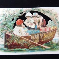 Chromo ajouré chocolat SUCHARD  enfants sur une barque  Suisse