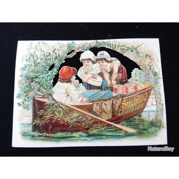 Chromo ajour� chocolat SUCHARD  enfants sur une barque  Suisse