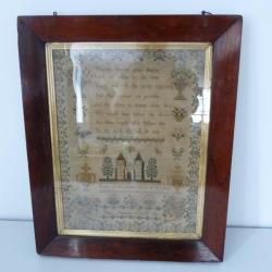 Marquoir à compliments brodé 1846 Point de croix XIXe siècle