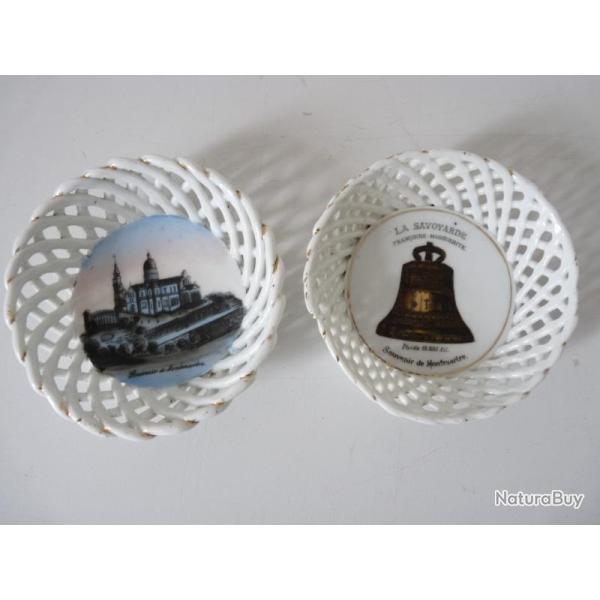 2 Vides poche Porcelaine Souvenir de Montmartre Cloche Savoyarde