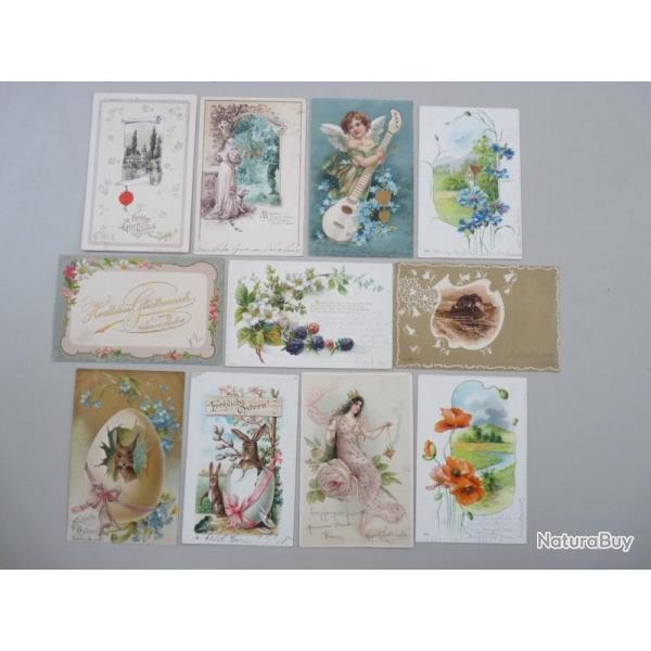 11 CPA Fantaisie Relief P�ques Femme Fleurs Carte Postale