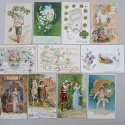 11 CPA Fantaisie Relief P&acirc;ques Chance Tr&egrave;fle Carte Postale