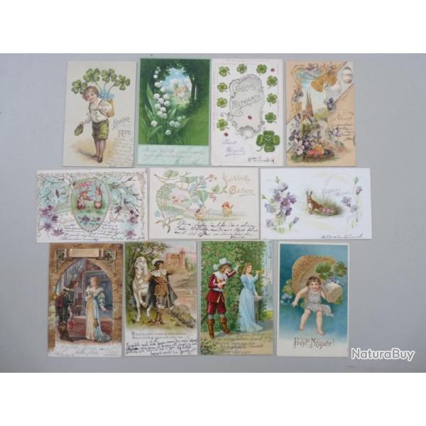 11 CPA Fantaisie Relief P�ques Chance Tr�fle Carte Postale