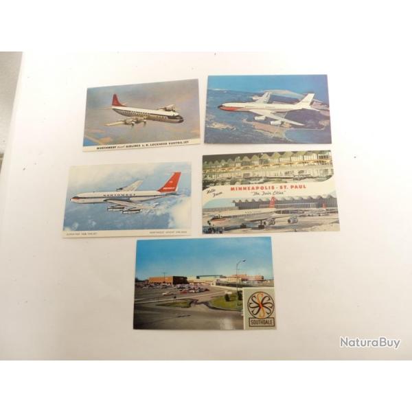 5 CP Avion A�roport NORTHWEST Orient Airlines Carte Postale