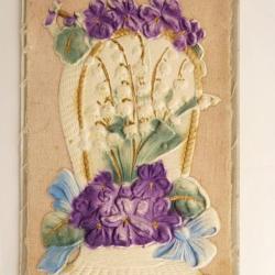 CPA illustr&eacute;e Fleur d&eacute;cor feutrine et broderie Carte Postale