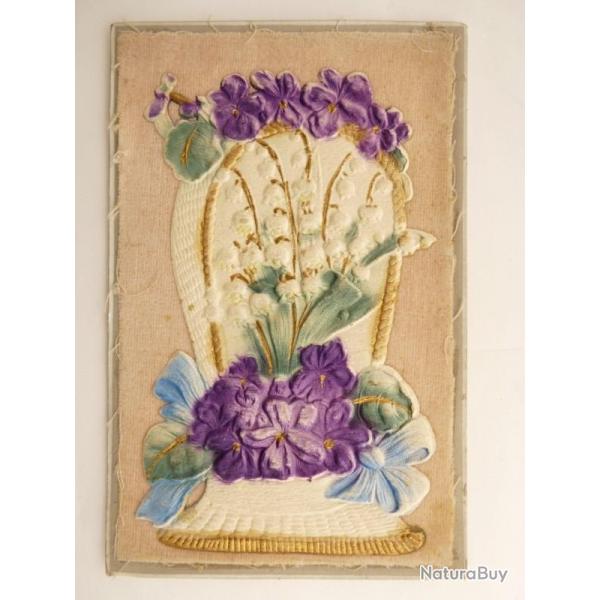 CPA illustr�e Fleur d�cor feutrine et broderie Carte Postale