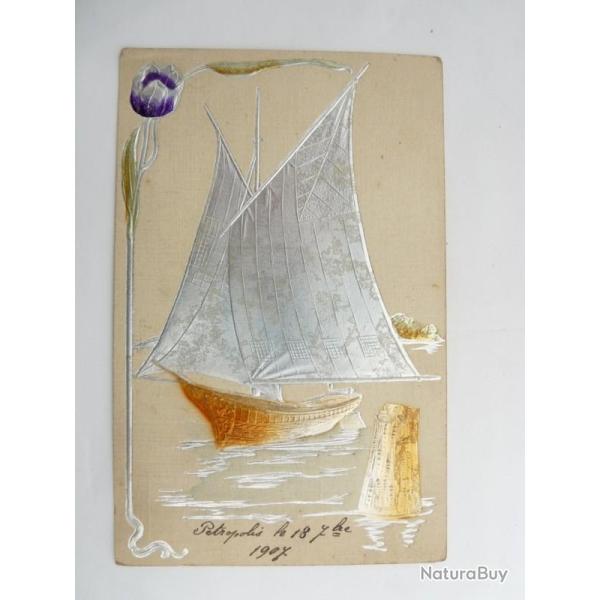 CPA illustr�e relief 1907 Voilier Bateau Carte Postale