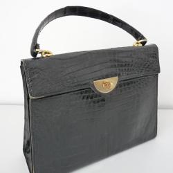 Sac &agrave; main vintage crocodile noir  mode accessoire
