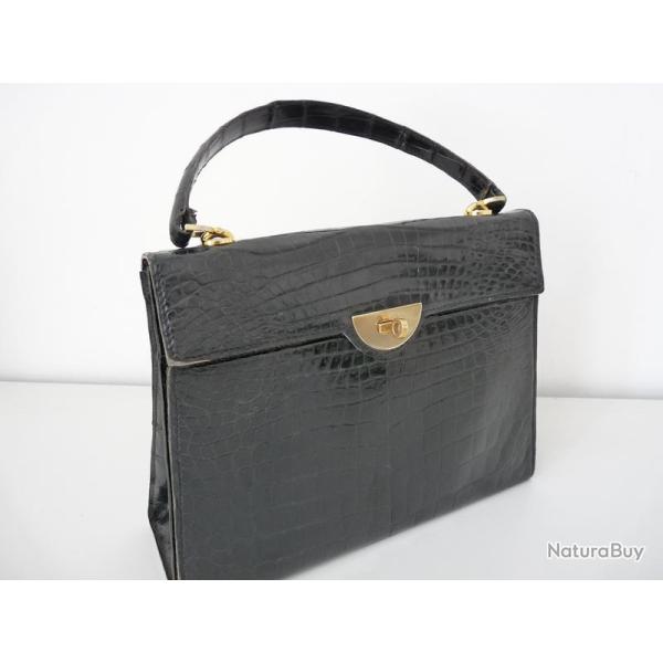 Sac � main vintage crocodile noir  mode accessoire
