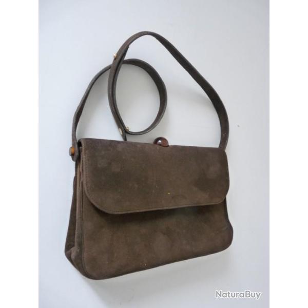 Ancien Sac � main daim brun accessoire de mode vintage