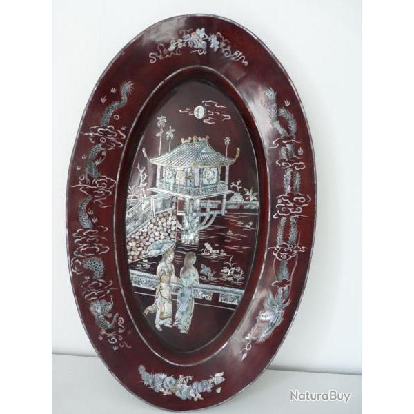 Grand plat bois laqu� Chine D�coration