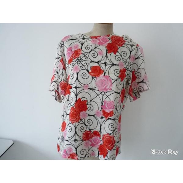 ESCADA blouse rose � motifs vintage soie T 38