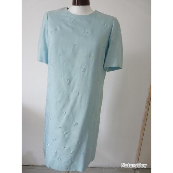 Robe AKRIS Turquoise Feuilles brod�es