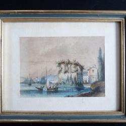 Gravure A. THEZ ? Village bord de mer