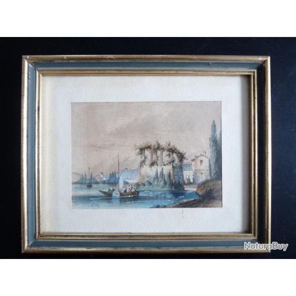 Gravure A. THEZ ? Village bord de mer