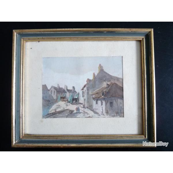 Aquarelle Peinture PLUVINAGE ? Village