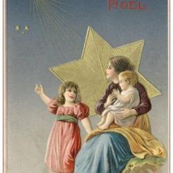 CP Heureux Noël Enfants Étoile relief dorée