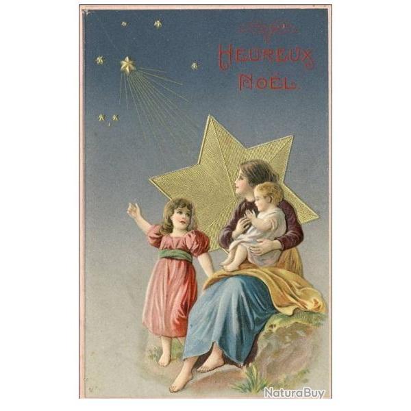 CP Heureux No�l Enfants �toile relief dor�e