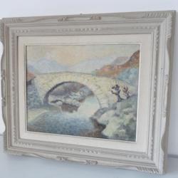 Peinture sur panneau J. Hürzeler Ponte Romano Val d'Aoste Italie Tableau