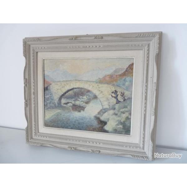 Peinture sur panneau J. H�rzeler Ponte Romano Val d'Aoste Italie Tableau