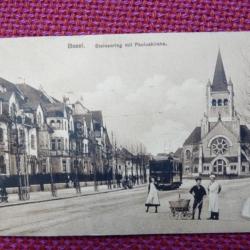CPA Suisse Bale Basel Steinenring mit Pauluskirche Tramway Carte postale