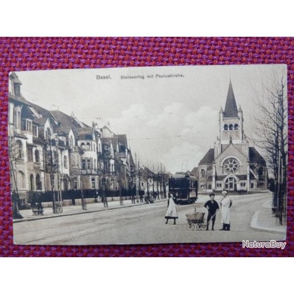 CPA Suisse Bale Basel Steinenring mit Pauluskirche Tramway Carte postale