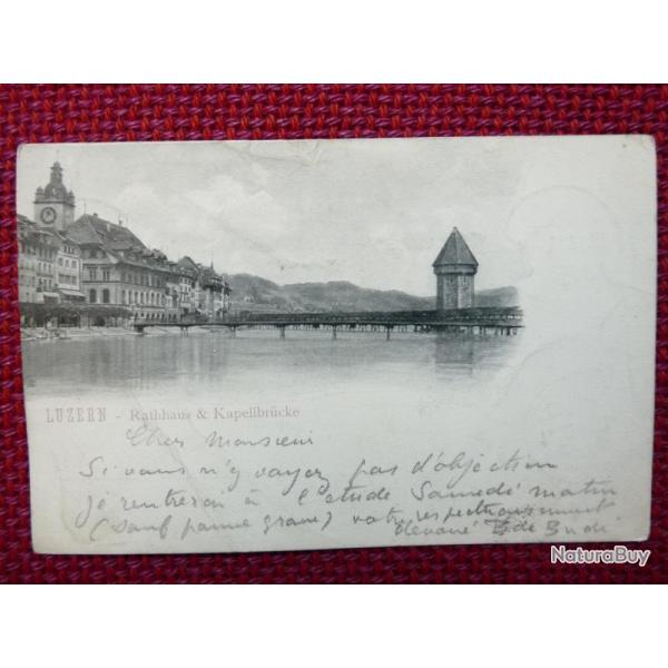 CPA Suisse Lucerne Rathaus Kapellbr�cke Pont Carte Postale