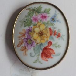 Ancienne Broche porcelaine &eacute;maill&eacute;e vermeil