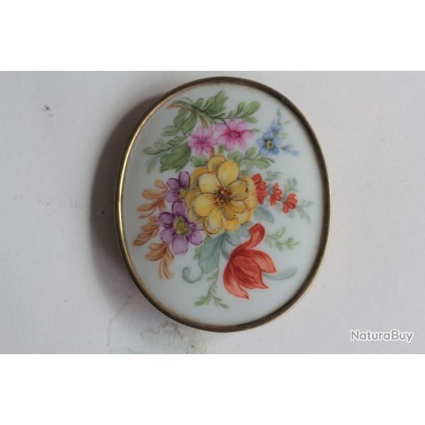 Ancienne Broche porcelaine �maill�e vermeil