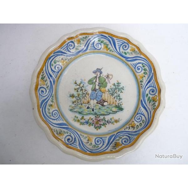 Assiette creuse c�ramique sign�e FK et TS Musique Fl�te