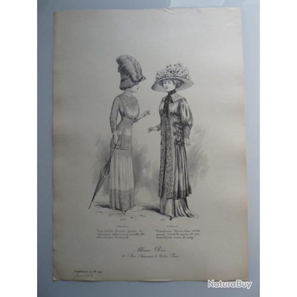 Grande Gravure Accessoires de Mode Femme 1910 Chapeaux