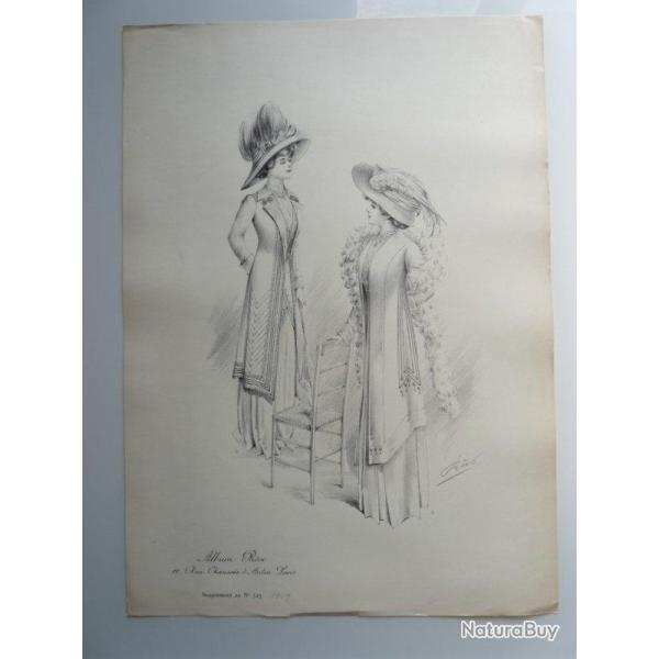 Grande Gravure Accessoires de Mode Femme 1909 Chapeaux