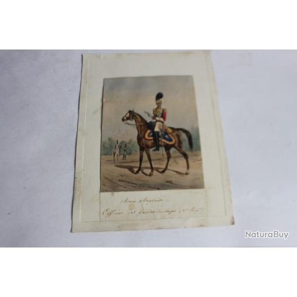 Gravure rehausse Arme anglaise Officier des gardes-du-corps militaria