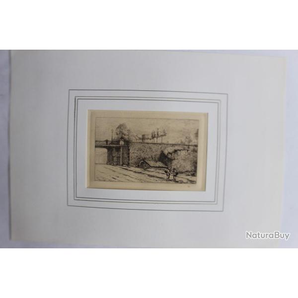 Gravure eau-forte Genve pont de l'Observatoire Marc PROESSEL