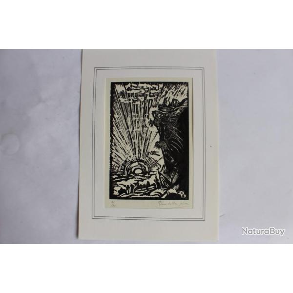 Bois grav� original Pino Della Selva Soleil couchant 1944