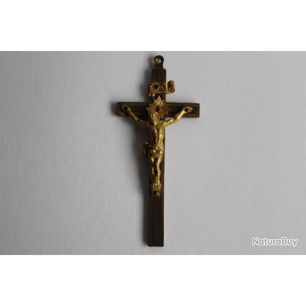 Ancienne croix bois laiton XIXe religion