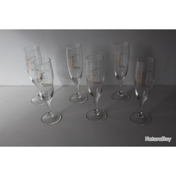 HANS ERNI 6 flutes a champagne illustr�es Colombe