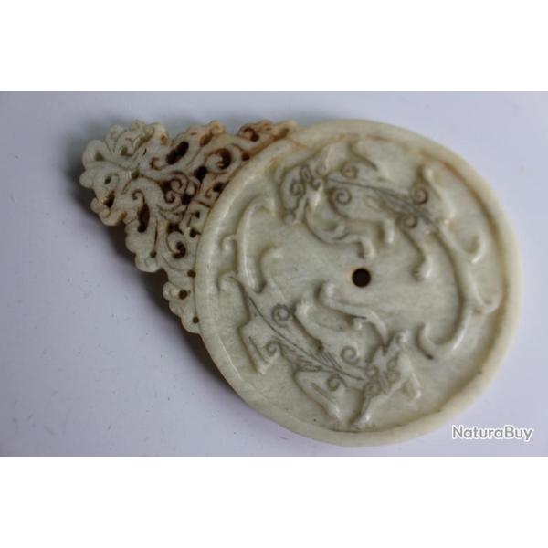 Chine grand disque bi jade n�phrite ancien Antiquit�s