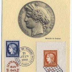 Carte-maximum France n° 831+841 - Centenaire du timbre-poste