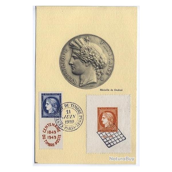 Carte-maximum France n� 831+841 - Centenaire du timbre-poste