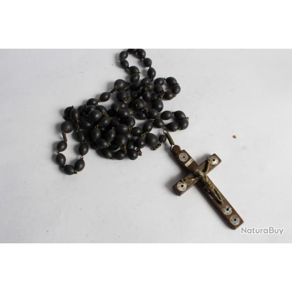 Chapelet ancien bois bronze et nacre Art populaire religion
