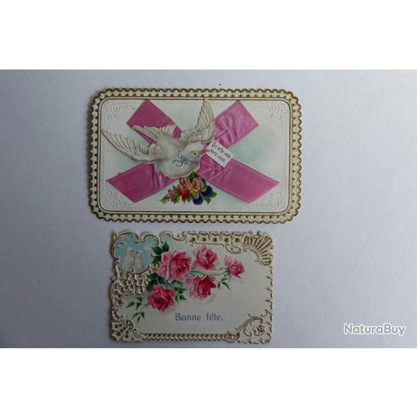 Deux chromos gaufr�s colombes 1890