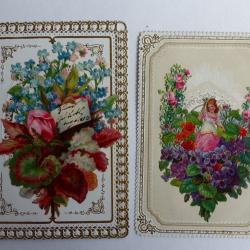 Deux chromos gaufrés fleurs 1890