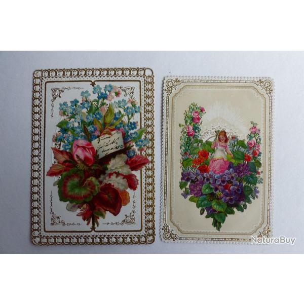 Deux chromos gaufr�s fleurs 1890