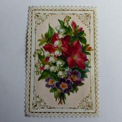 Chromo gaufré découpé fleurs muguet 1890