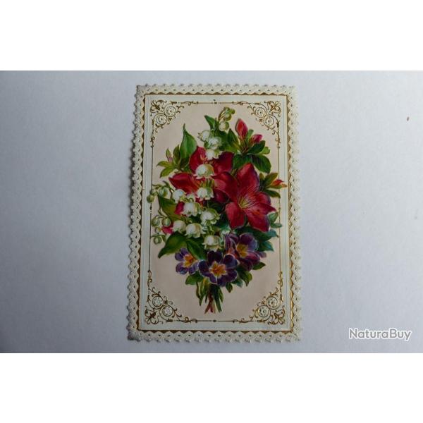 Chromo gaufr� d�coup� fleurs muguet 1890