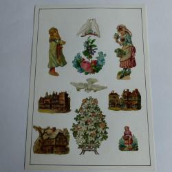 Images chromos gaufrés découpés maisons, colombes mariage 1890