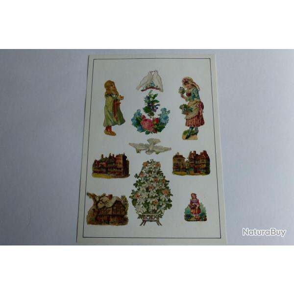 Images chromos gaufr�s d�coup�s maisons, colombes mariage 1890