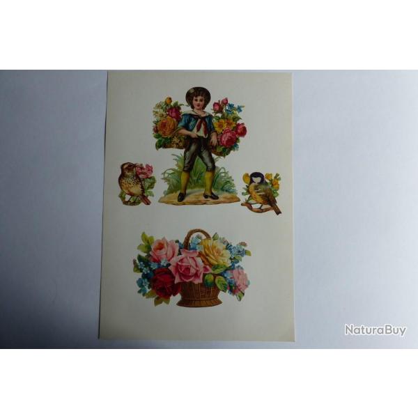 Images chromos gaufr�s d�coup�s enfant panier de fleurs 1890